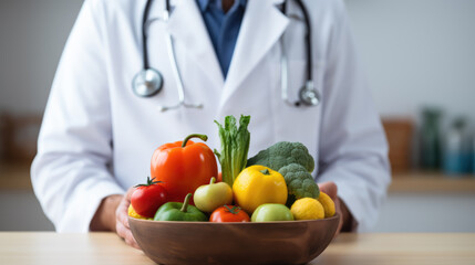 Wall Mural - Nutritionist giving consultation to patient with healthy fruit and vegetable.Nutrition and diet concept