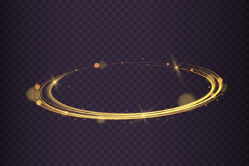 Wall Mural - glittering wavy trail. golden glowing shiny spiral lines effect. curved yellow line light. swirling 