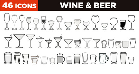 Wall Mural - set of icons of wine and beer