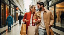 Young Couple Is Shopping At The Mall. Created With Generative AI Technology.