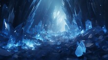 Mysterious Blue Crystal Cave, Stimulating Adventure Concept Generative AI