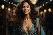 © Varma - Portrait of a smiling Indian beauty in front of a blurry background. Generative AI