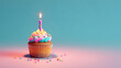 Cupcake mit Kerze zum Geburtstag, Geburtstagskarte, Platz für Text, generative AI