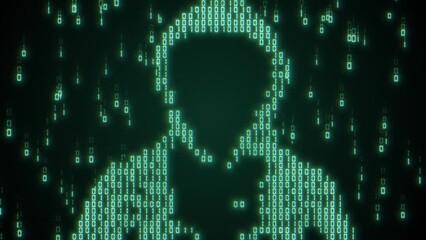 Wall Mural - computer hacker with hoodie and glitch face. computer abstract digital code at the background. darkn