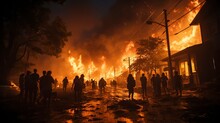 People Fleeing From The Fire, Depicting A Scene Of Urgency And Escape As They Seek Safety From The Raging Blaze.'generative AI' 