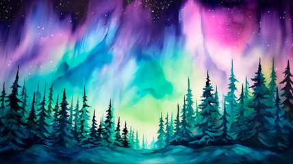 Wall Mural - beautiful landscape with mountains and northern lights