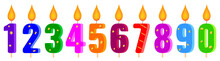 
Set Of Burning Candles Numbers With Gold Decor For Birthday, Anniversary, Vector.