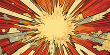 VIntage Retro Comics Boom Explosion Crash Bang Cover Book Design With Light And Dots. Can Be Used For Decoration Or Graphics. Graphic Art.