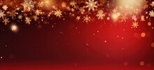 Glittering Red Xmas Background With Snowflakes And Lights. Merry Christmas Banner.