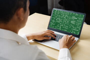 Wall Mural - Mathematic equations and modish formula on computer screen showing concept of science and education