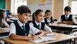 © ibreakstock - Smiling schoolboy and schoolgirl sitting in a classroom