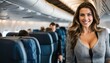 Attractive woman passenger in commercial airplane