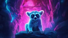 Cute Lemur Rock Neon Face Colorful Animal Illustration Picture AI Generated Art