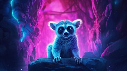 Cute Lemur rock neon face colorful animal illustration picture AI generated art