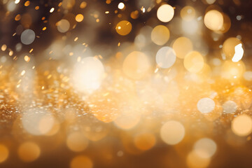 Wall Mural - Background of abstract defocused rich gold glitter lights on with bokeh. Christmas or New Year. Generative AI