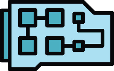 Sticker - Network card icon outline vector. Digital center. Laptop shop color flat