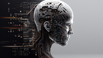 Wall Mural - abstract digital cyborg face. artificial intelligence concept. future head data network technology
