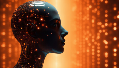 Wall Mural - abstract digital cyborg face. artificial intelligence concept. future head data network technology