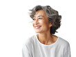 © Happy Stock - Portrait of a Smiling South East Asia Woman middle aged 50, aged 60 with natural makeup clean face, isolated, png, Canva