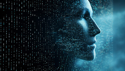 Wall Mural - abstract digital cyborg face. artificial intelligence concept. future head data network technology