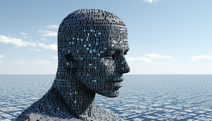 Wall Mural - abstract digital cyborg face. artificial intelligence concept. future head data network technology