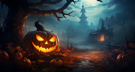 Wall Mural - Petrifying Pumpkin, Haunted House Halloween Delight