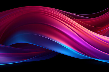 3d render. Abstract folded ribbon glowing with pink blue neon light
