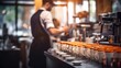 © ThisDesign - barista preparing coffee in a bustling cafe generative ai