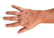 Closeup and top view of hand on transparent background.