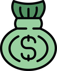 Wall Mural - Money bag icon outline vector. Company business. Finance market color flat