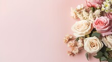 Romantic Flower Arrangement Against A Pastel Pink Background