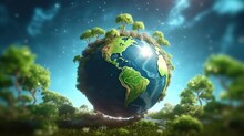 Eco Concept With Green Planet And Trees, World Ozone Day