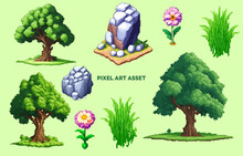 Tree Pixel Art Design Vector Nature Game Assets 2d 8bit Retro Landscape Grass Illustration Environment	

