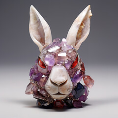 Wall Mural - A rabbit head made of beautiful gemstones. Wildlife Animals. Decorations. Illustration, Generative AI.