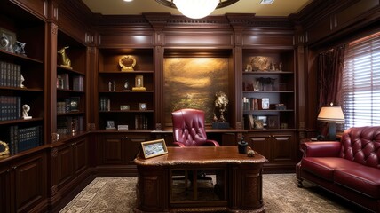 Wall Mural - Inspiring office interior design Traditional style Executive office featuring Mahogany furniture architecture. Generative AI AIG 31.