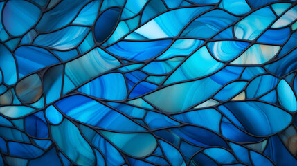 Dark blue stain glass with a random abstract pattern with white light from the background. The light source from one direction gives a gradient to the color of the stained glass.
