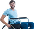 Digital png photo of caucasian man in wheelchair on transparent background