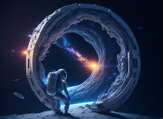 an astronaut stands in front of a planet with planets in the background