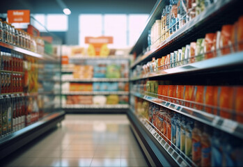 Blurry shopping shelves in supermarkets and department stores realistic image, ultra hd, high design very detailed