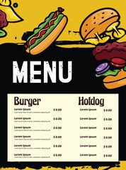 Wall Mural - template design of Fast food menu with burger and hotdog vector