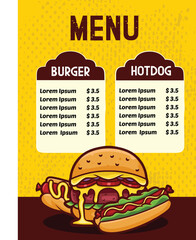 Wall Mural - template design of Fast food menu with burger and hotdog vector