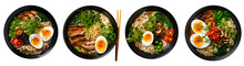 Ramen On White Bowl, Top View With Transparent Background, Generative AI