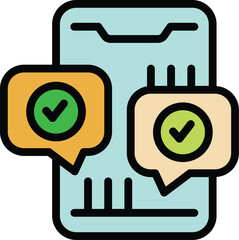 Sticker - Help chat phone icon outline vector. Social review. Online marketing color flat