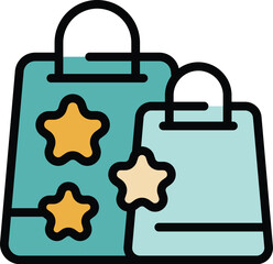 Sticker - Online shop bag icon outline vector. Positive help. Like media color flat