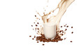 Milk splash with coffee beans isolated on transparent or white background, 16k --ar 3:2