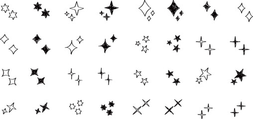 Wall Mural - Stars set icons.Shine icons. Christmas vector symbols isolated.Sparkle star icons..Hand drawn vector shining set.