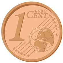 
1 CENT, Coin Drawn In Vector Style On A White Background