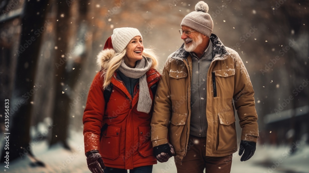 elderly couple enjoying a winter walk - created using generative AI ...