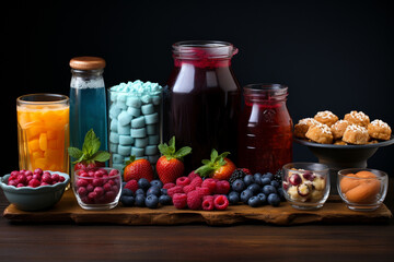 Poster - A comparison image showing the amount of sugar present in common foods,  Generative AI technology.