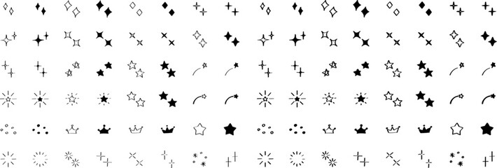 Wall Mural - イラスト素材：かわいい手書きのキラキラ・星のイラストセット　ベクター　cute shining hand drawn illustration set.